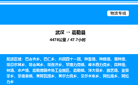 武漢到疏勒縣物流專線-武漢至疏勒縣貨運公司